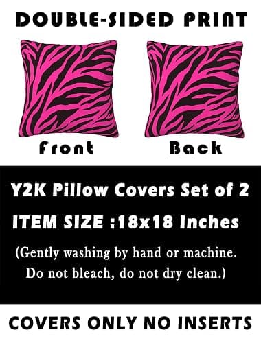 Pecfamly Y2K Pink and Black Zebra Print Throw Pillows (Covers Only No Pillow Inserts) Hot Pink Mcbling Trashy Y2K 2000S Baddie Scene Room Bedroom Decor for Teen Girls Women thumbnail 7
