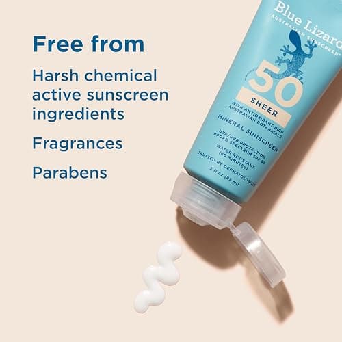 Blue Lizard Sheer Mineral SPF 50 Sunscreen Lotion, Zinc Oxide, 100% Mineral Formula, Nourishes with Australian Desert Lime and Peach, Paraben-Free, Fragrance-Free, 3 fl oz thumbnail 6