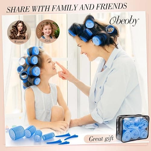 obeoby 4 Sizes Hair Rollers Curlers Set with Clips for Women Girls, Blue | Self-Grip No-heat Styling Jumbo Large Small Rollers for Long Short Curly Bangs, Home Use or Travel Accessories Gifts thumbnail 6