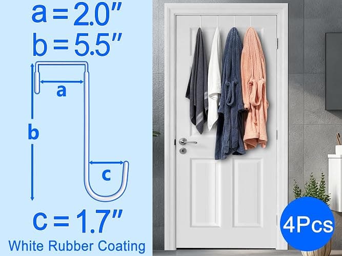 Mars-Rock Over Door Hooks w/Plastic Coat I: WT 5.5" Fit 0.5" to 2" Door 4Pcs thumbnail 3