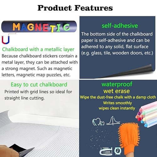 LACQWO Magnetic Arch Wall Decal 39.3"x17.5" Chalkboard Contact Paper Peel and Stick Self Adhesive Magnetic Wall Board Sticker with 36 Magnet Letters for Kid Chalk Board Wallpaper Roll (Dusty Blue) thumbnail 3