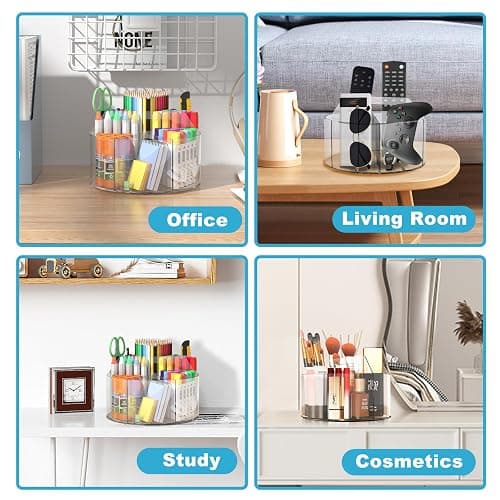 Rotating Markers Organizer for Kids, Acrylic Lazy Susan Organizers for Desks, 360 Degree Spinning Pencil Holders Pen Holders, Clear Arts and Crafts Organizer Storage, Art Supply Storage 6 Compartments thumbnail 6