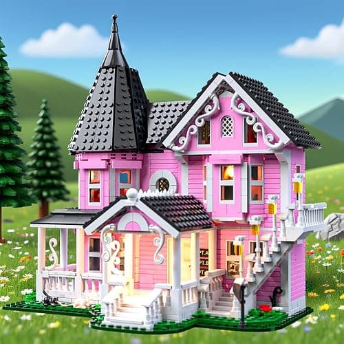1349PCS Pink Palace House Building Set, Halloween Haunted House Blocks Toy, with Lights Christmas for Teens Girls 12+ ，Halloween House Kit for Kids Adults thumbnail 2