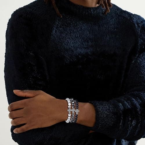 Crgwxzl Cross Bead Bracelet for Men Women,8mm Tiger Eye, Lava Rock, Black Obsidian Healing Crystal Beaded Bracelets,Natural Protection Stone Bracelets Jewelry Gifts for Men Women thumbnail 2