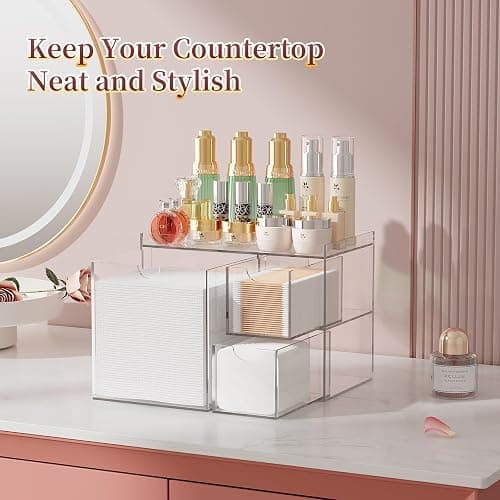 Youdepot Clear Acrylic Face Towel Holder with 3 Drawers, All-in-One Bathroom Vanity Organizer for Disposable Face Towels, Cotton Pads, Swabs and Skincare Tools thumbnail 6