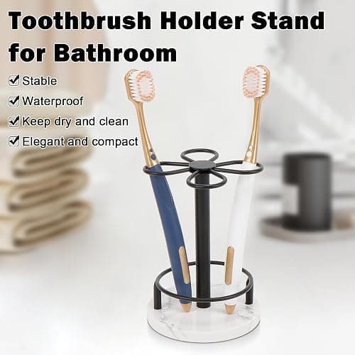 HarJue Toothbrush Holder Stand for Bathroom, Metal Toothbrush Organizer with Marble Base, Toothbrush Storage Collection for Family, Suitable for Home Hotel Countertop Vanity (Small, Matte Black) thumbnail 4