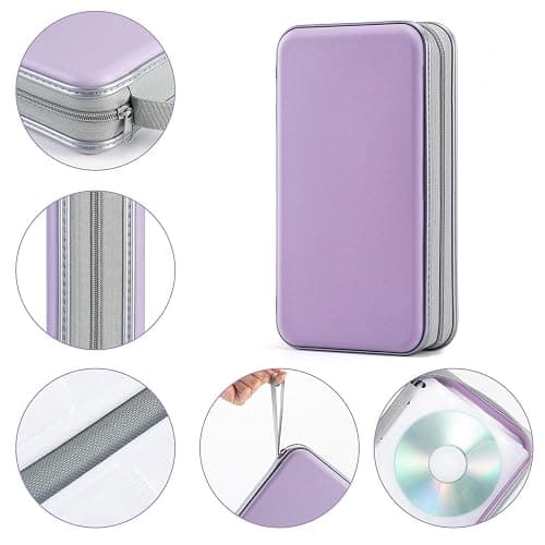 UENTIP CD Case,96 Capacity Hard Plastic DVD Case Holder for Car Home Travel | CD DVD Storage,Zipper Closure,Scratch-Resistant Sleeves,Stay Away Dust and Damp,Storage Music Video Gaming Discs Blu-ray thumbnail 4