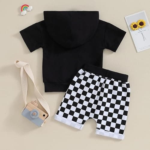 Toddler Baby Boy Summer Outfit Short Sleeve Hooded Stripes Top Casual Shorts Set Infant Newborn Clothes 6 12 18 24 Month thumbnail 3