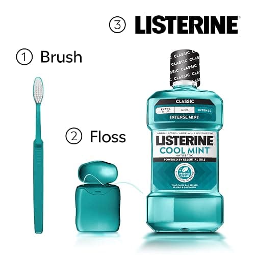 Listerine Mouthwash Cool Mint Antiseptic Treatment for Adults Kills 99.9% of Germs that Cause Bad Breath Plaque Gingivitis in a Daily Intense Mint Mouthwash, 2 Pack of 33.8 fl oz/1 L thumbnail 7