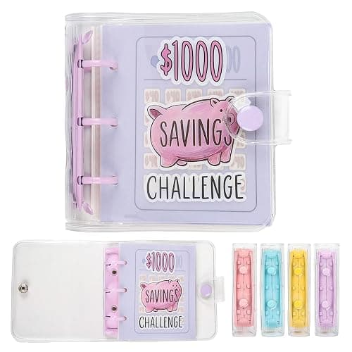 Mafegu Mini Money Saving Binder with 25 Envelopes, $1000 Savings Challenge Book, Portable for Budgeting Cash Planner,School Class Prize Gift (Purple, $1000) - Image 1
