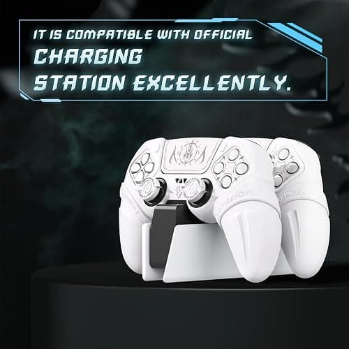 PlayVital Runes Edition Silicone Cover Skin for ps5 Controller with Thumb Grips & Touchpad Skin & D-pad Area Sticker, Anti-slip Controller Grip Cover Compatible with ps5 Charging Dock- White thumbnail 8