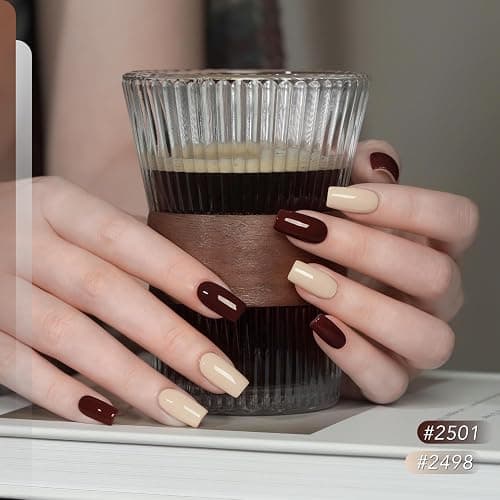 GAOY 42 Pcs Gel Nail Polish Kit, Brown Glitter Burgundy Red Colors All Seasons Gel Nail Polish Set with Glossy & Matte Top Coat and Base Coat for Salon and DIY Manicure at Home thumbnail 4