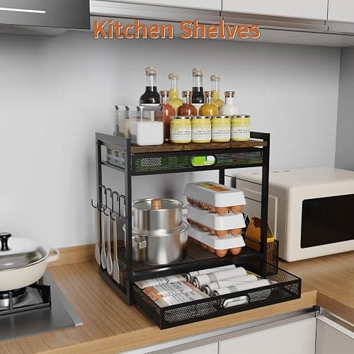 Coffee Bar Organizer Station with CoffeePod Drawer Mug Cup Holder and Tea Condiment Storage for Countertop Organizer CoffeeBar Accessories for Kitchen,Home,Office thumbnail 7