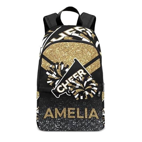 Yeshop Cheerleader Gold Personalized Backpack for Teen Boys Girls,Custom Travel Backpack Bookbag Casual Bag Name Gift 11.8"(L) x 5.51"(W) x 17.72"(H) - Image 1