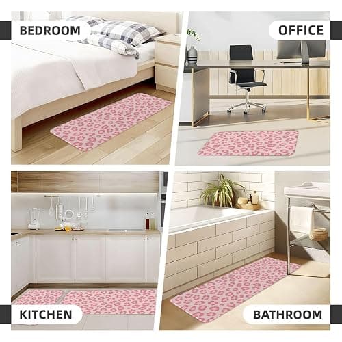 Scczsin Pink Leopard Kitchen Rugs Microfiber Floor Mats Cushioned Carpet Runner Rug for Laundry Bathroom Living Room, 2 Piece Set 17"X 47" + 17"X 30" thumbnail 6
