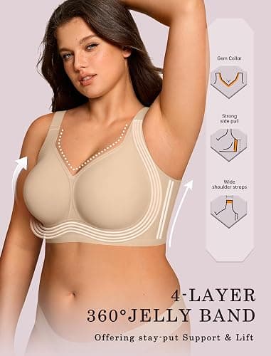 OEAK Womens Wireless Jelly Bra Plus Size Supportive Seamless Bras Full Coverage Push Up Comfortable No Underwire Tshirt Bras thumbnail 2