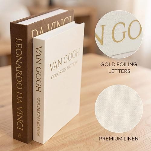 MAOBUYOU Decorative Storage Books Set of 2, Linen Cover, Gold Letters, Beige and Brown thumbnail 3