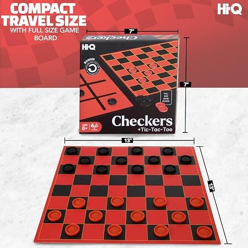 HI-Q Checkers & Tic-Tac-Toe Board Game Set – Classic Strategy for Kids & Family – Features Interlocking Stacking Pieces & Folding Board – Ages 6+ thumbnail 3