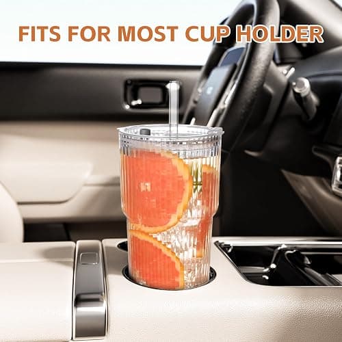 AUFXKOO 20oz Ribbed Glass Cups with Lids and Straws,2PCS Glass Tumbler with Straw and Lid,Drinking Glasses for Iced Coffee Cups,Juice,Smoothies thumbnail 8