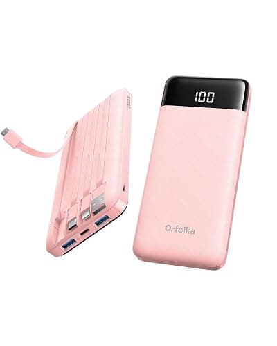 Orfeika Portable Phone Charger, 10000mAh Portable Charger Power Bank with Built-in Cables, Travel Essential Battery Pack Compatible with iPhone, Samsung, Google, iPads, Tablets, etc - Image 1