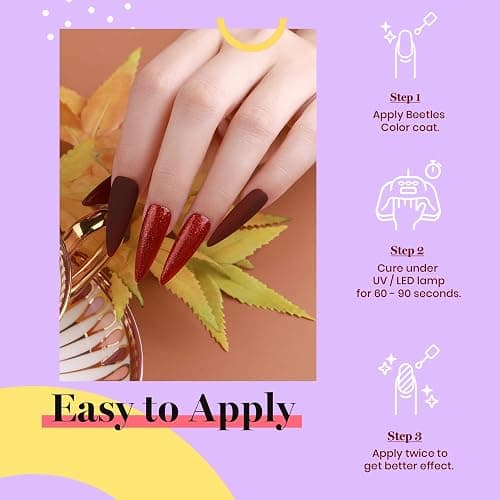 Beetles Burgundy Red Gel Polish – Blanchett Maroon Winter Gel Nail Polish, 15ml Dark Plum Red Color UV Lamp Soak Off Manicure DIY at Home Nails Gifts for Women thumbnail 6