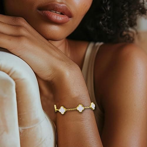 18K Gold-Plated Four Leaf Clover Bracelet for Women ，Adjustable lucky Bracelet Set Jewelry ，Jewelry Gifts for Women thumbnail 3