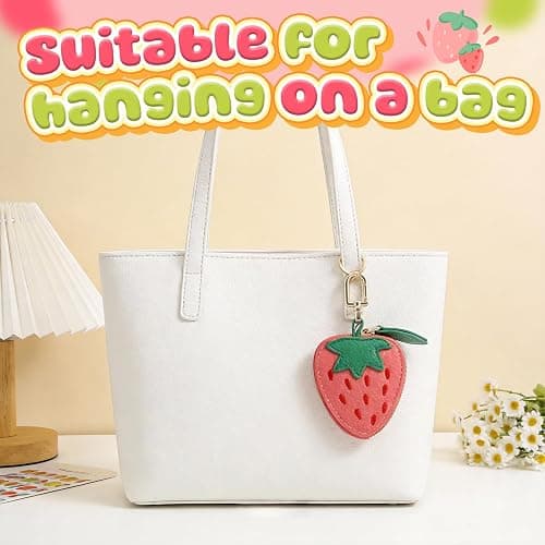 shuielai Cute Fruit Coin Purse Keychain, Mini Leather Bag Charms & Pouch Holder for Keys, Handbag, Backpack, Tote Kawaii Strawberry Lemon Charms Accessories Gift for Girls Women (WXC251204) thumbnail 6