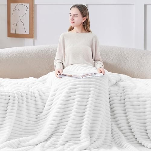 BEDELITE Ribbed Twin Blanket for Couch & Bed, Bright White, 60"x80" | Ultra-Soft Plush Fleece, Cozy, Warm Yet Lightweight, Ribbed Texture, Home Decor, Machine Washable, Giftable, All-Season Use thumbnail 3