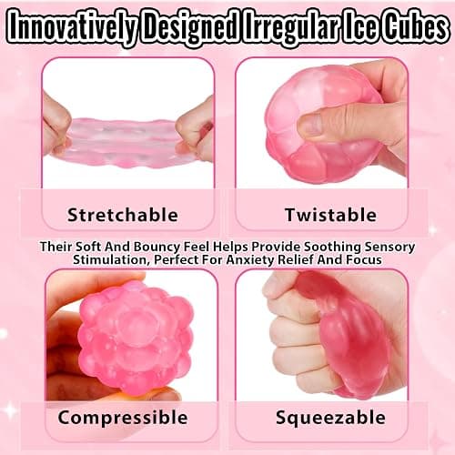 Ice Cube Squishy Fidget Toy, Standard Size 1.96 in Stress Ball for Adults and Kids, Puffwize Soft Textured Sensory Toy with Irregular Shape for Anxiety Relief and Improving Focus(Pink) thumbnail 2
