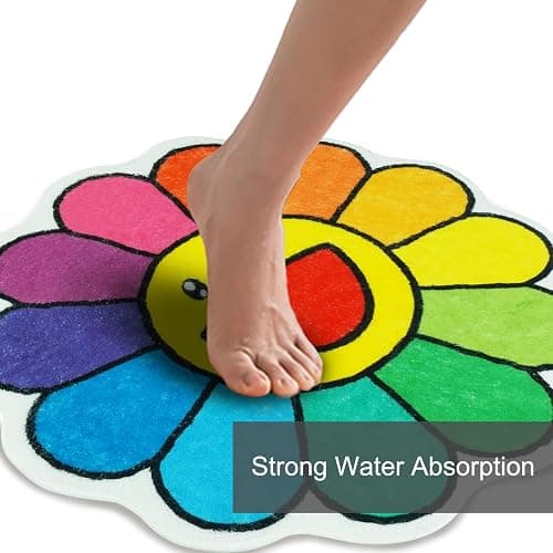 Jizrecly Flower Bath Mat, Flower Cute Fun Bath Rugs Non-Slip Absorbent Bathmat for Bathroom Floor Tub Shower Decor Rainbow Smiley Face thumbnail 8