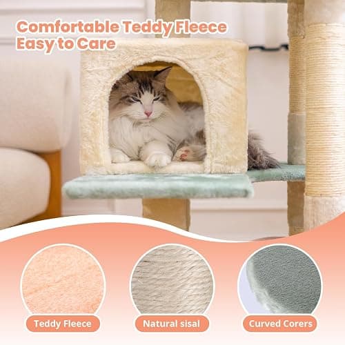 HYABi 53 Inch Flower Cat Tree - Multi-Level Cat Condo with Scratch Posts & Toys, Fresh Design Eco-Friendly Material, for Multi-Cat Households & Indoor Cat Playground thumbnail 5