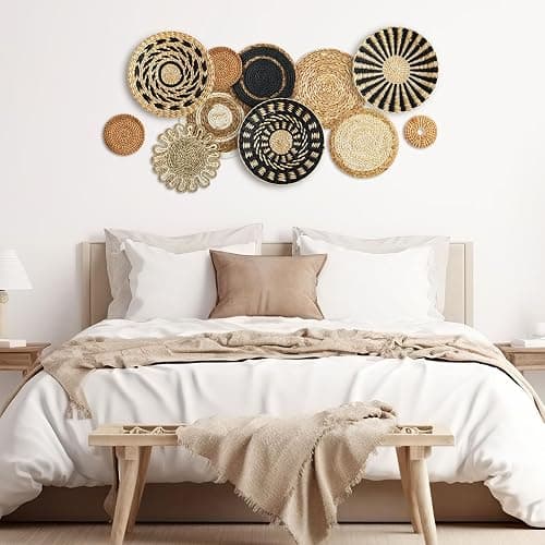 11 Pcs Boho Hanging Wall Basket Decor Handmade Woven Basket Wall Decorative Boho Wicker Baskets Placemats Round Farmhouse Bulrush Art for Rustic Home Decorations Christmas Gift(Assorted) thumbnail 6