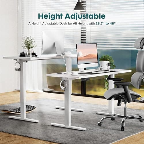 SMUG Standing Desk, Adjustable Height Electric Sit Stand Up Down Computer Table, 40x24 Inch Ergonomic Rising Modern Lift Motorized Gaming Desktop Workstation for Work Home Office, White - White - 40*24 thumbnail 3