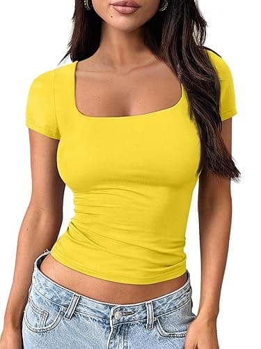 Trendy Queen Tshirts Shirts for Women Double Lined Going Out Crop Tops 2025 Spring Summer Workout Y2k Clothes Beach Fashion