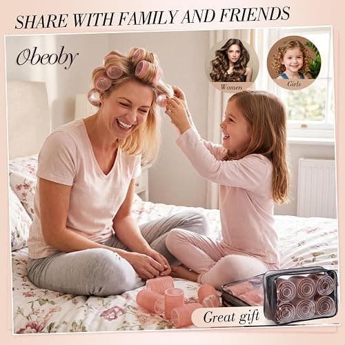 obeoby 4 Sizes Hair Rollers for Women Brown Self-Grip Curler Set with Clips | (25, 36, 48, 60mm) Jumbo Large Big Small Plastic for Long Short Curly Bangs Heatless Styling Accessories Home Travel Gifts thumbnail 6