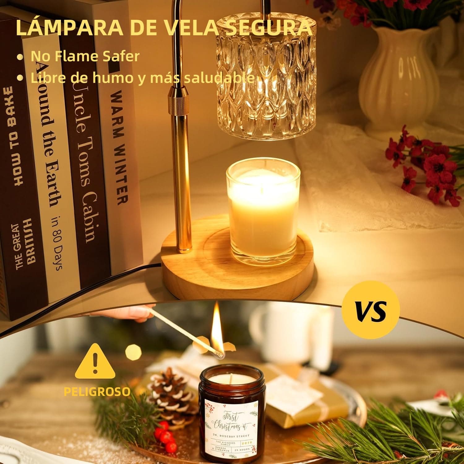 Lampara Calentadora de Velas con Atenuador y Temporizador, Lámpara para Velas Aromáticas con Altura Ajustable, incluye 2 Bombillas de 50W, Ideal para Mamá y Mujeres, Decoración del Hogar (Dorado) thumbnail 3