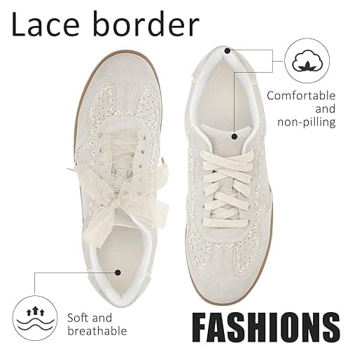 UBWDU Lace Fashion Ballet Sneakers for Women 2025 – Trendy Cute Crochet Ribbon Lace-Up Casual Spring Shoes - 8.5 - Beige thumbnail 7