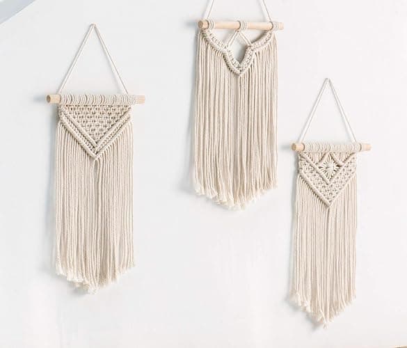 Mkono Small Macrame Wall Hanging, Boho Bedroom Decor, 3 Pack, 8" Wx14 L | Handwoven Cotton Cord, Bohemian Art, Living Room Apartment Nursery Gallery, Christmas Housewarming Birthday Gift thumbnail 4