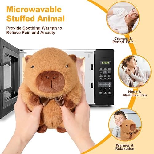 Ditucu Original Capybara Microwavable Weighted Stuffed Animal 2 Lbs Heated Capibara Plush for Warmth Comfort Period Cramps Pain Plushies Toys Gifts for Kids Dark Brown 9 inch thumbnail 3