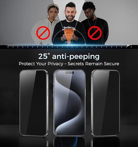 MAGIC JOHN 3rd Gen Upgraded for iPhone 15 Pro Privacy Screen Protector 6.1 Inch, 25°Anti-Spy Screen, Shockproof Tempered Glass, Auto Dust-Removal, Bubble Free, Easy Installation, 2 Pack thumbnail 3
