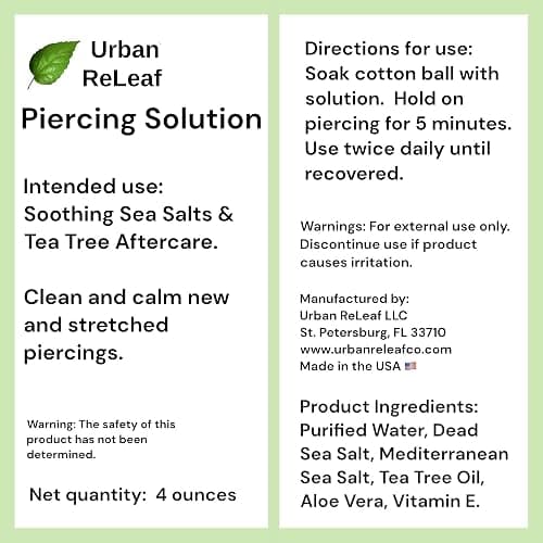 Urban ReLeaf Piercing Solution, Sea Salts & Tea Tree Aftercare, 4 oz | Ready to Use, Safely Clean & Calm New & Stretched Piercings, Gentle Effective Natural, Works Fast thumbnail 7