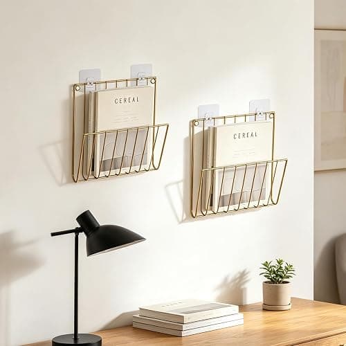 4Pack Wall Magazine Rack, Gold Magazine Holder, Metal Wall File Organizer | Space Saving, File Organizer, Wall Mount, Sturdy Iron Metal, Modern U-Shape, Smooth Welds, for Home Office Bathroom thumbnail 2