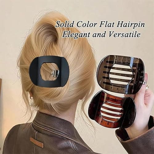 Flat Hair Clips for Women,Hailoyearn Hair Clips,Flat Claw Clips for Women,Thick/Thin Hair, Casual Versatile Solid Colour Lay Flat Hair Clip, Simple Elegant Hair Clip thumbnail 5