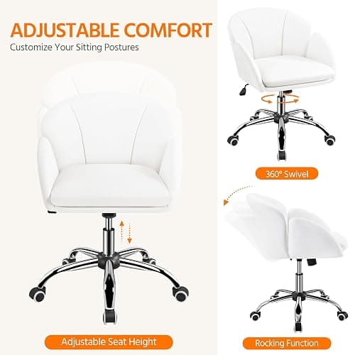 Yaheetech White Desk Chair Vanity Chair with Back Modern Faux Leather Swivel Rolling Office Computer Armchair for Living Room, Bedroom thumbnail 4