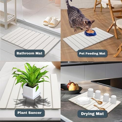 Large Stone Dish Drying Mats for Kitchen Counter, Quick Dry Absorbent Collapsible Dish Drying Mat,Diatomaceous Earth Mats for Dishes Bottles Cups,Match Any Countertop,White 24 * 16inch - White 24" x 16" thumbnail 6