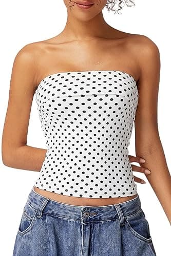 QINSEN Women's Tube Tops Strapless Bandeau Tops Double Lined Slim Fit Summer Going Out Tank Tops - Image 1