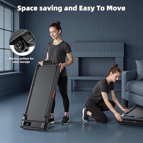 Walking Pad Treadmill for Home - Folding Treadmills with Handle Bar Portable Compact Fold up Indoor Foldable Handles Electric Walk Pads Small Spaces Mini Running Quiet Under Bed Office thumbnail 6