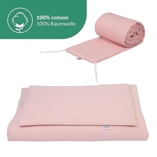 Waldin Babybett aus Holz 7in1 mit Matratze, Mitwachsendes Kinder-Bett, Belüftet, Boden 5-Fach Verstellbar, All-Inclusive-Set, Holz Weiß, Stoffe Lachs - Holz Weiß - Stoffe Lachs thumbnail 5
