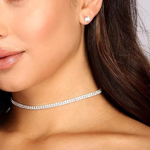 Cryshimmer 5 Pieces Rhinestone Choker Necklaces for Women Silver Gold Plated Tennis Necklaces Dainty Crystal Choker Set Jewelry thumbnail 2