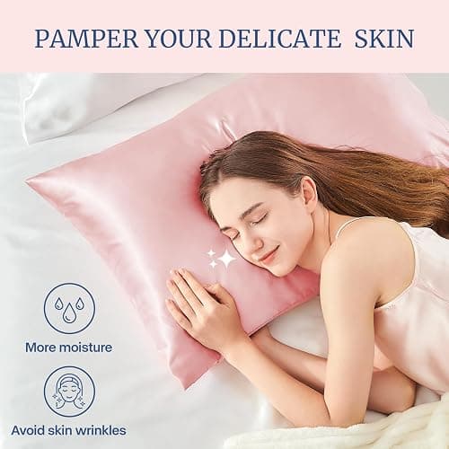 BEDELITE Satin Pillowcase for Hair and Skin, Super Soft and Cooling Similar to Silk Pillow Cases 2 Pack with Envelope Closure, Gift for Women Men(20"x26" Standard Size, Pink) thumbnail 4